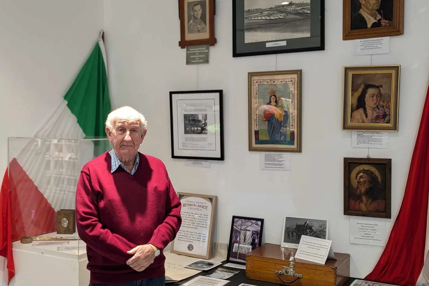 Ray Walsh with some of the artefacts recovered and on display