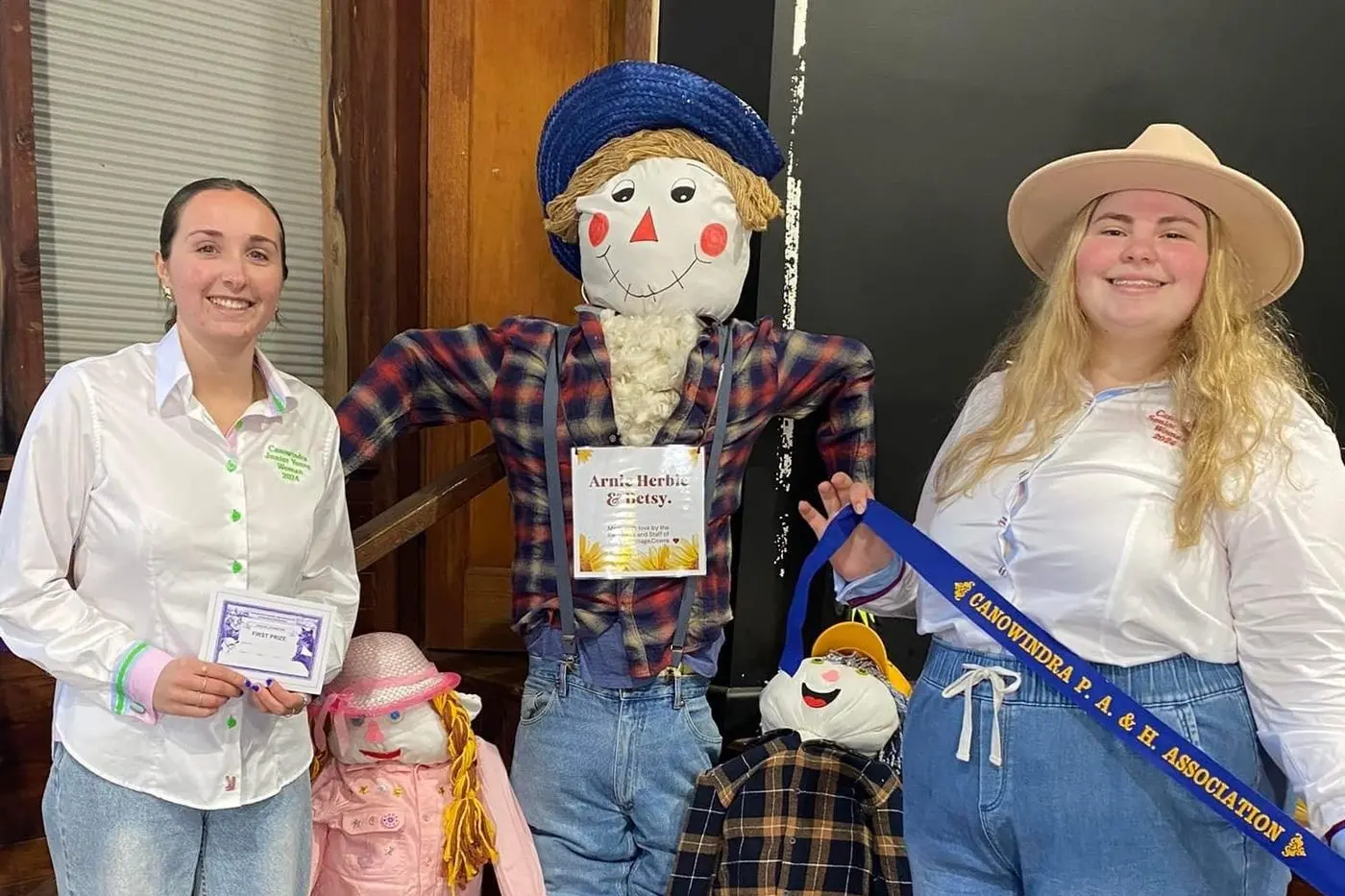 Bella Gordon and Maddie Cooper judging the Scarecrow winners. at last year\\'s Show. PHOTO: File