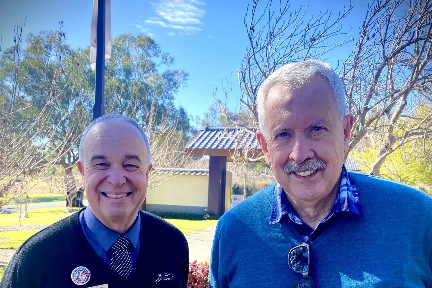 Lawrance Ryan and Graham Apthorpe acknowledged by Ministry of Foreign Affairs of Japan for tireless dedication to the Cowra Breakout and for promoting mutual understanding between Japan and Australia. Photo by Dane Millerd.