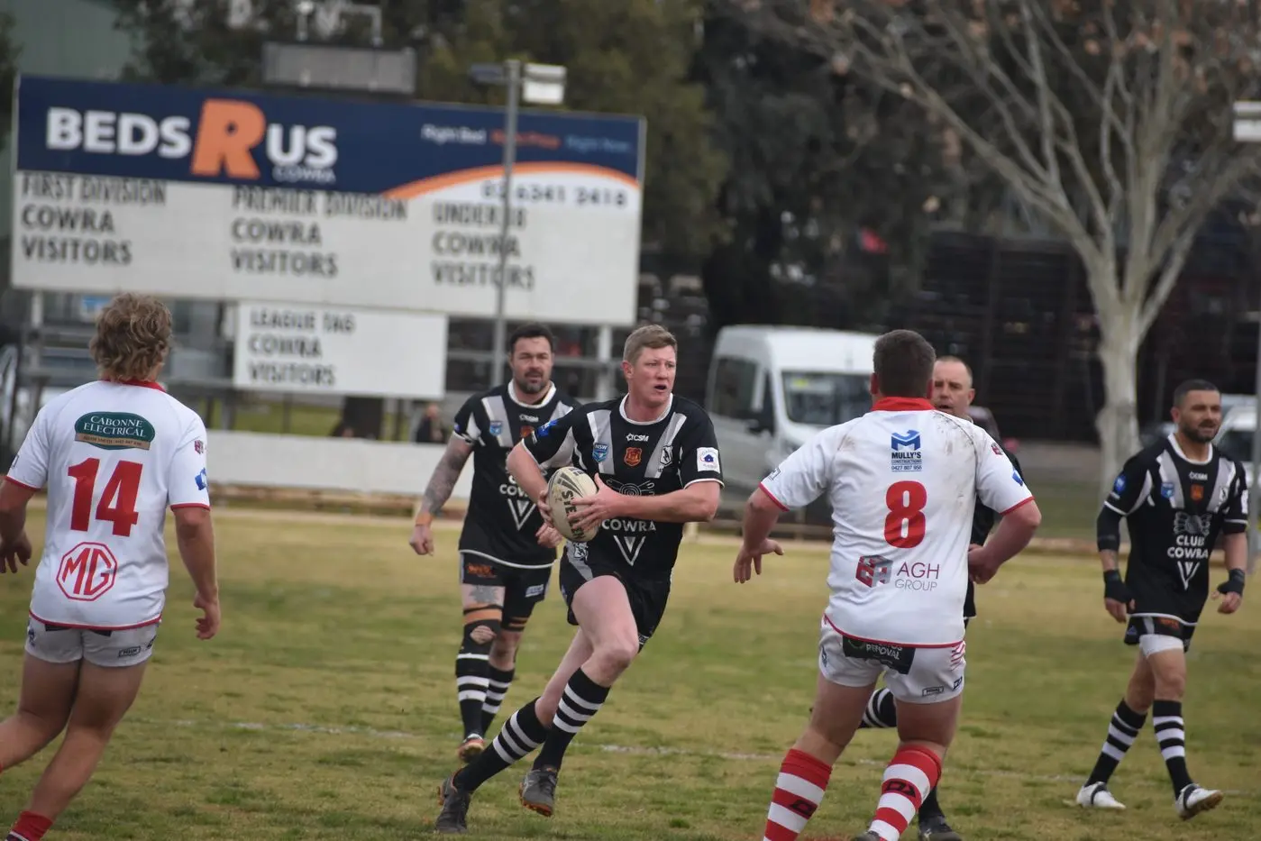 Magpies Chris Miller taking on the Manildra defence at Sid Kallas Oval last Sunday. Photo Andrew Fisher