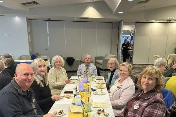CUC manager Stephen Kilner, Sylvia White, Cr Nikki Kiss OAM, Robyn House of Blayney, Ian and Sue Brown at the Cowra Inner Wheel changeover. Image supplied.