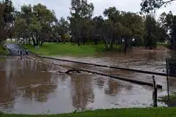 Cowra\\'s Low Level Bridge crossing in flood, a common sight in recent years.