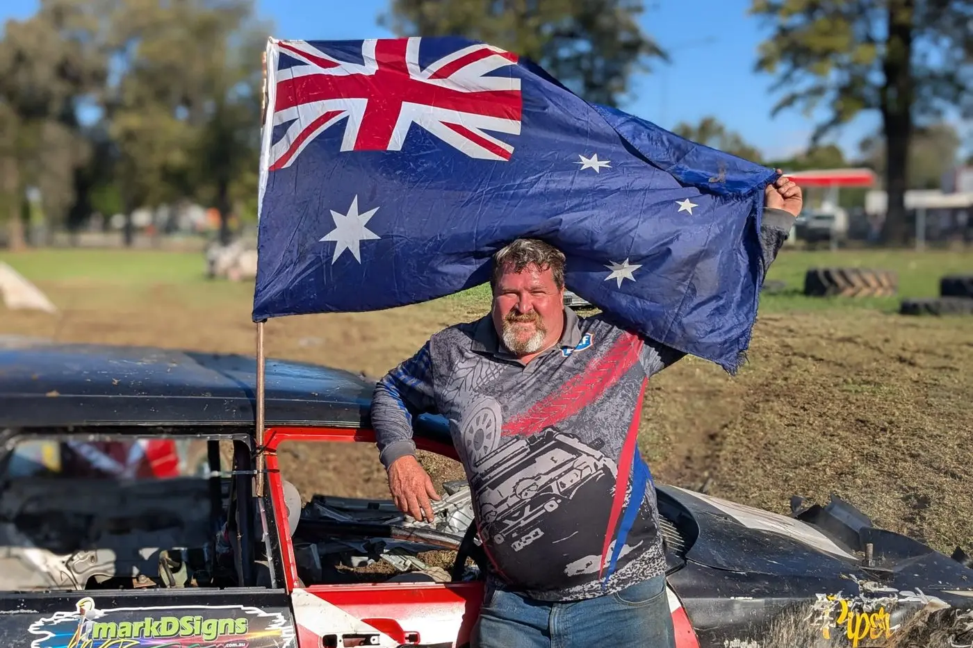 TRIUMPHANT: Shane Ede, who shared an equal first in the derby with Ethan Hicks celebrates