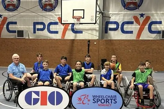 Participants from Week One at the Cowra Wheelchair basketball hub with coach, Gerry Hewson. Basketball is one of nine sports offered by Wheelchair Sports NSW/ACT. Photo contributed.