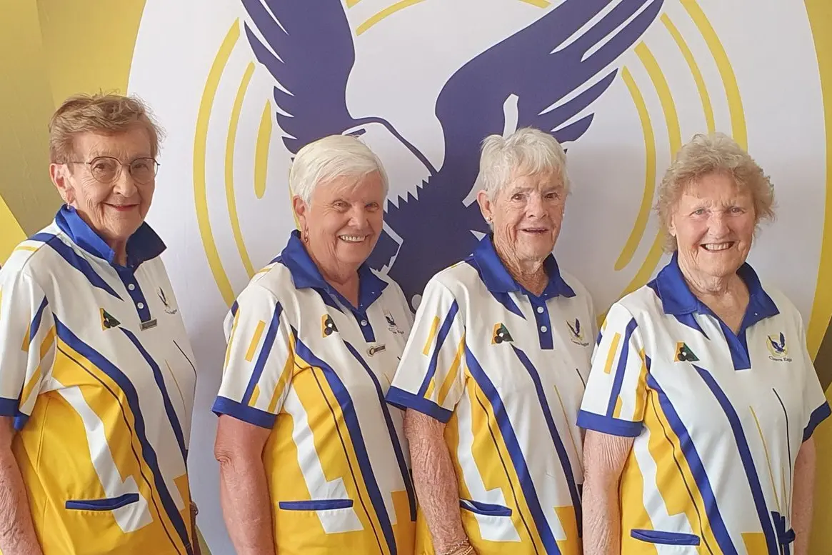 Ladies District Senior Pairs finalists. Winners Judith Day Joan Bailey and Runners up Myrna Peterson and Eileen Brown.