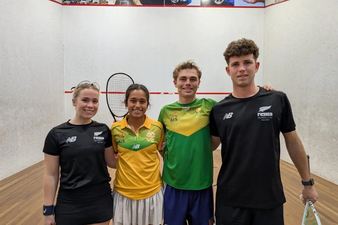 Alex McFarland with his Trans Tasman teammate and the New Zealand team.