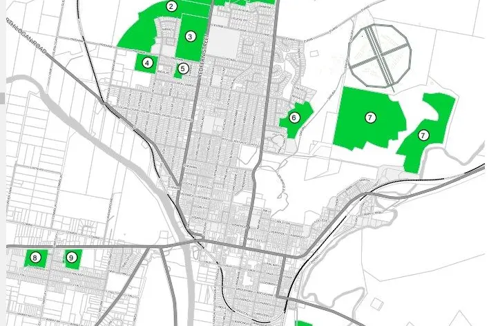 Undeveloped land sites mapped by Cowra Council.