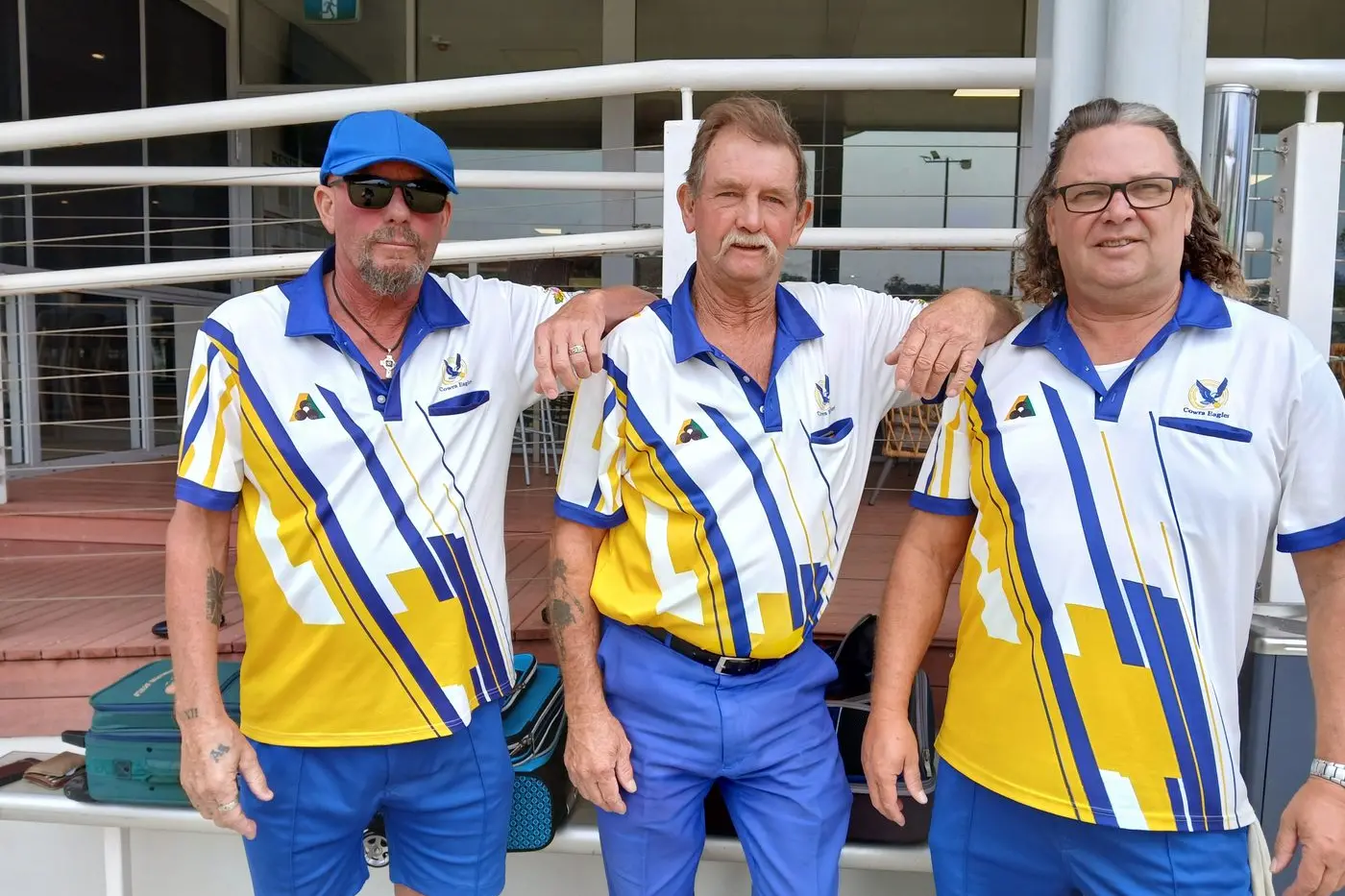 Eagles Bowls team members Ian Walker, Nev Connor and Shane Beasley. Photo supplied.