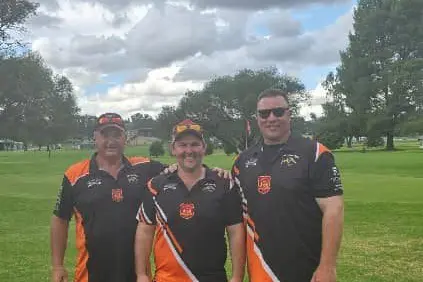 Tigers president Malcolm Miller with co-coaches Ron Lawrence and Shannon Boyd.
