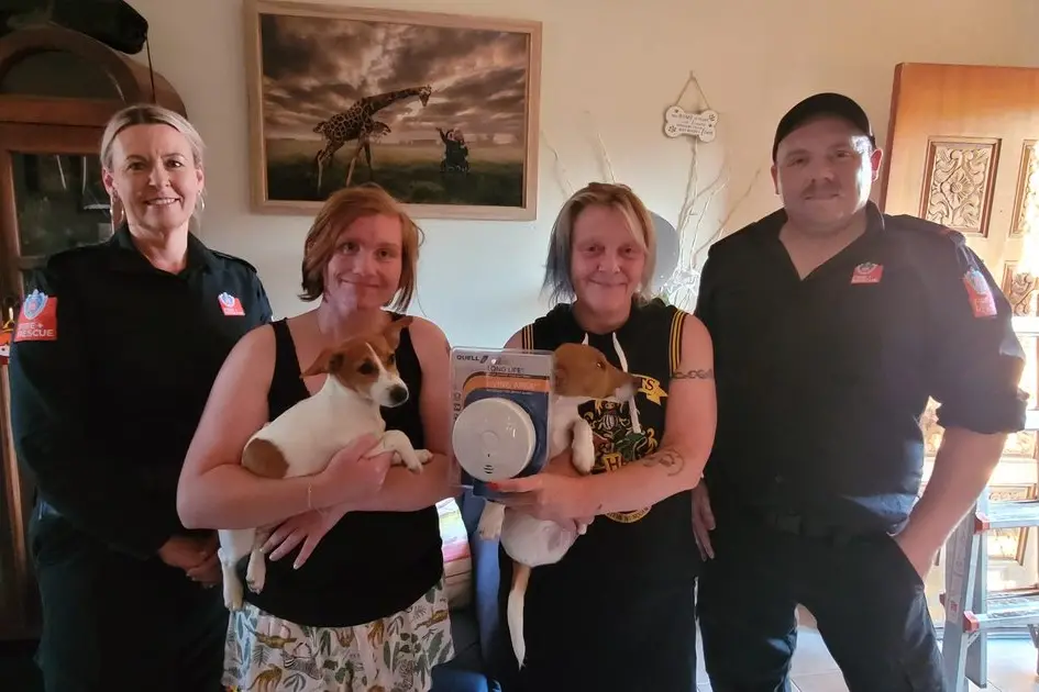 Sharee Robson, Karley Miller, Nikki Miller and Andrew Saywell during one of the Fire and Rescue home safety visits recently.