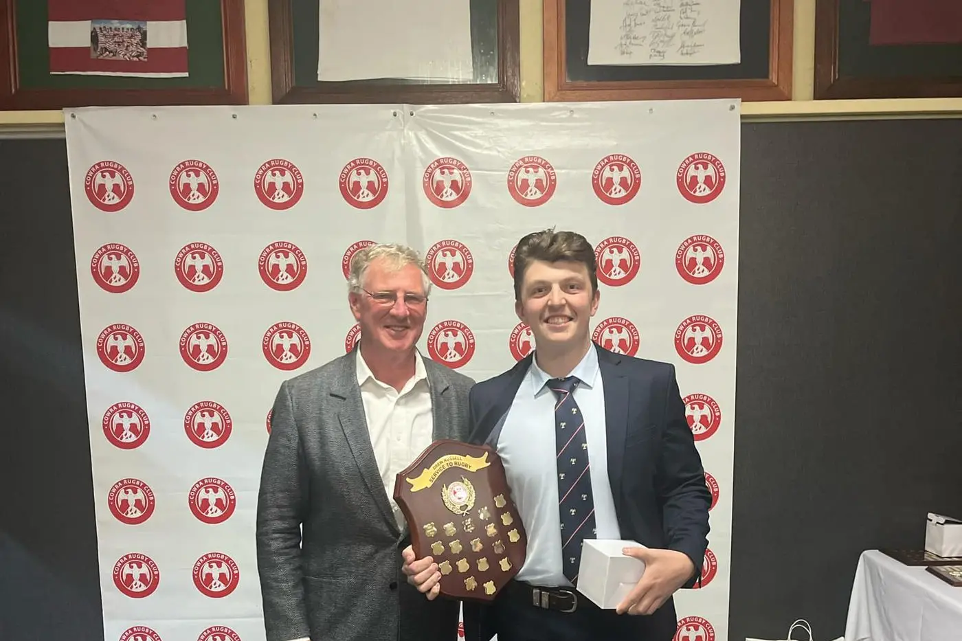 TWO WINS: Paddy Lamond Award - Jeremy Montgomery awarding Jack Bryant one of his two awards on the night. Photo supplied. 