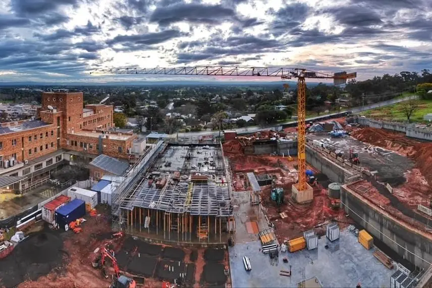 REDEVELOPMENT ROAD CLOSURES: Please follow traffic control directives as there will be road closures and more vehicles around the new hospital until December 6. Photo Over and Above Photography.