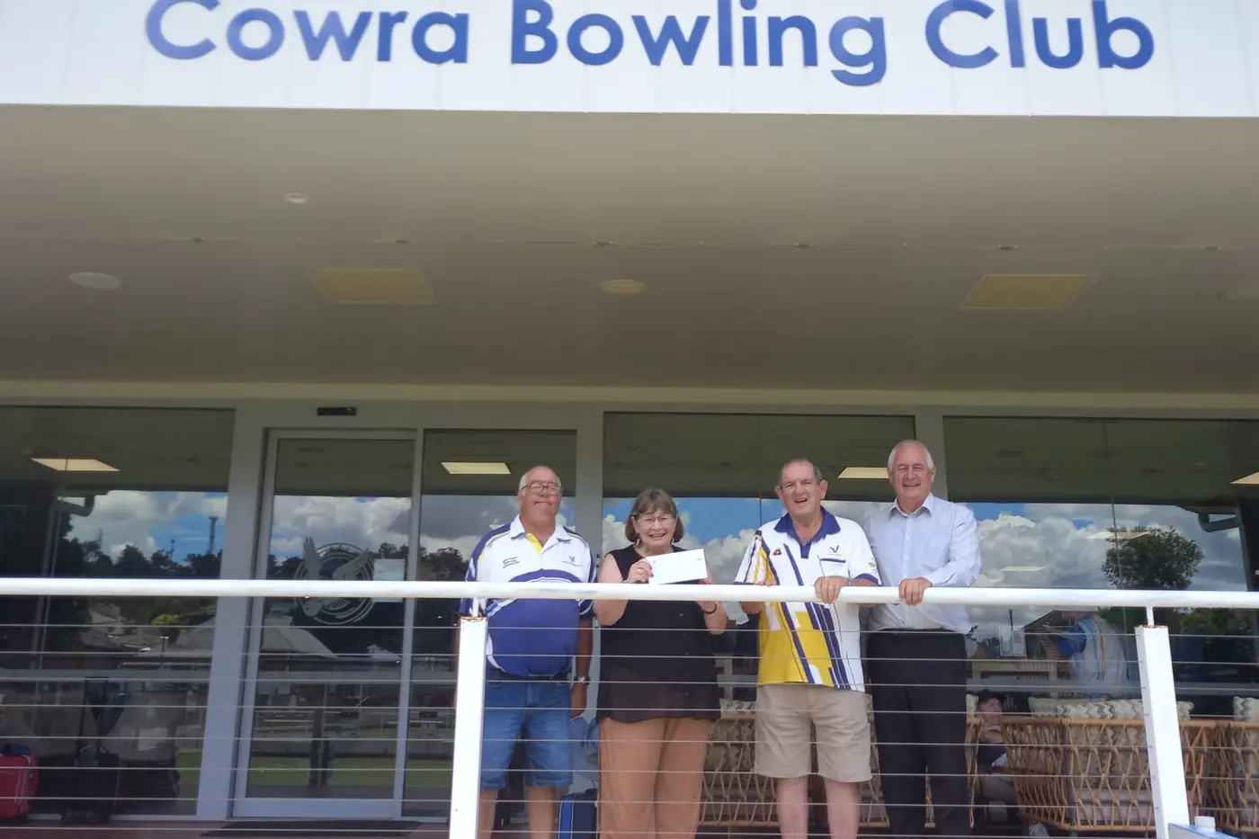 L to R, Shane Lauritzen (Bowler), Jennie Friend (CCC Volunteer), Ken Porter (Bowls VP) & Dave Hart (Bowling Club Sec/Mgr).