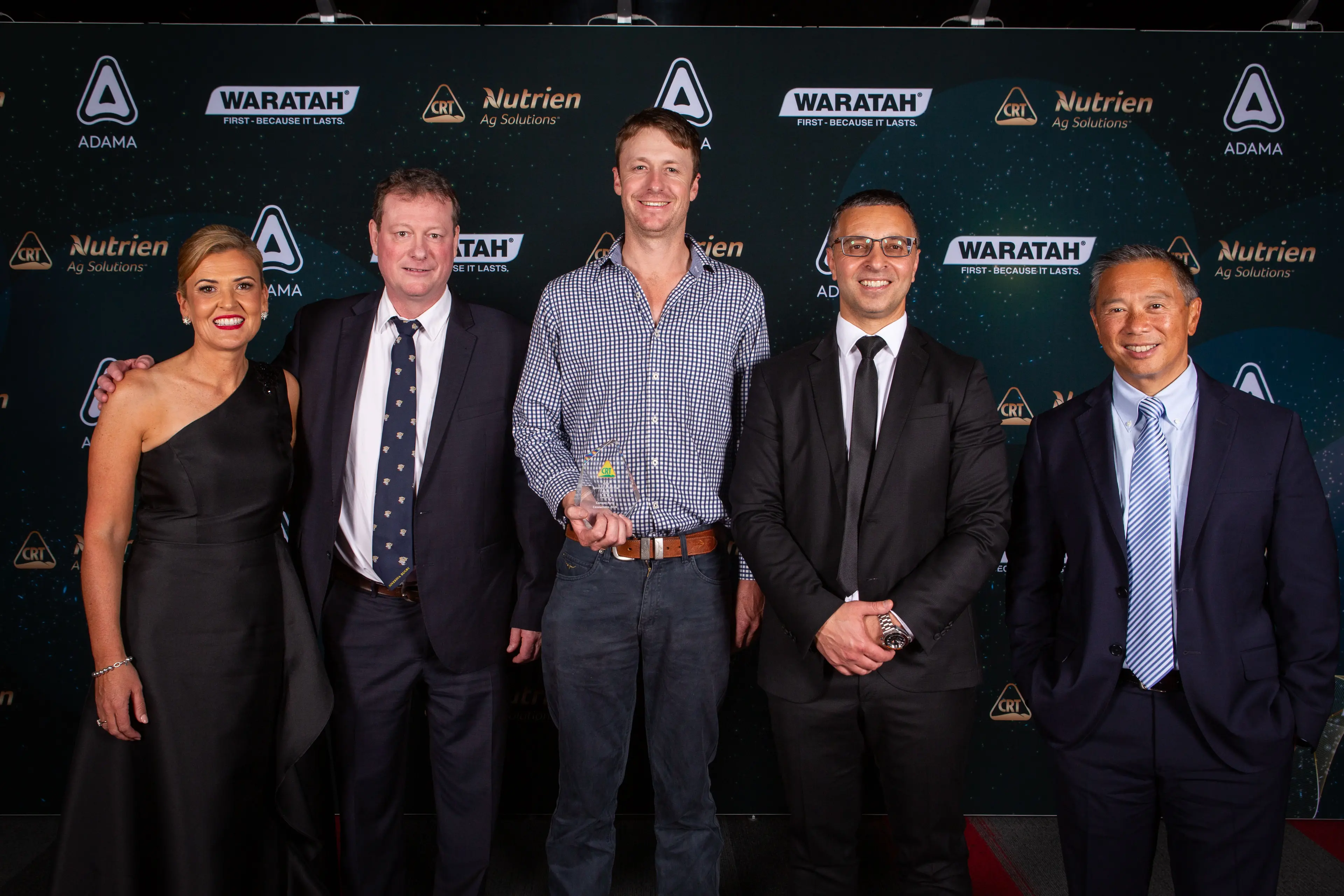 <p>CRT Head of Independents Rebecca Gay, Steve Shiel and Sam Conway from Conway Rural, Nutrien Ag Solutions Managing Director Adrian Capogreco and Nutrien Ag Solutions Head of Procurement and Proprietary Products Sean Ho. </p>\\n