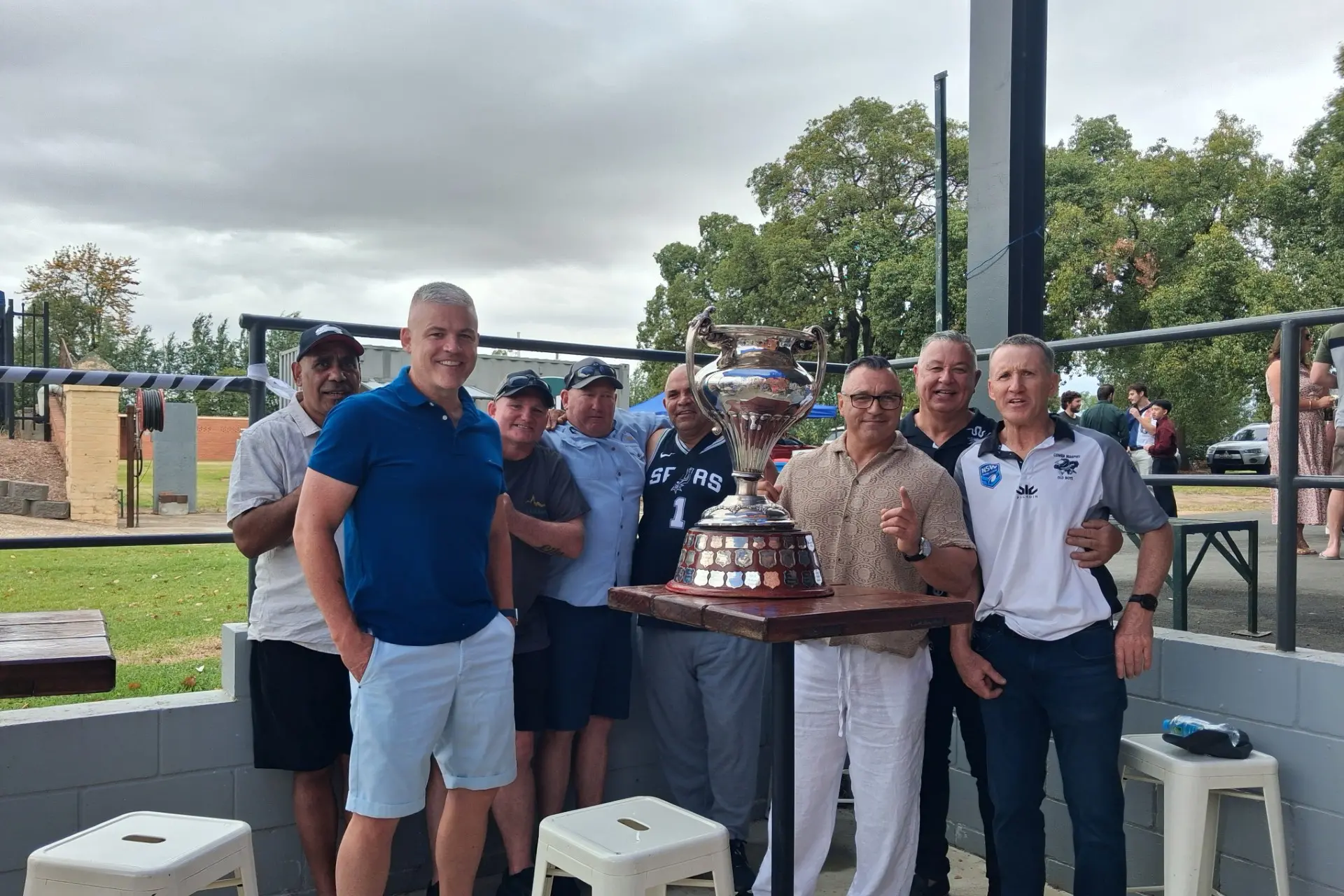 <p>Cowra Magpies First Grade Premiers 1995 Left to Right Robert Bugg, Glenn Smith, Ian Bourke, Troy Newcombe, Harold Glass, Albert Murray, Barry Merrit and Bernie Wilkinson. Absent Paul Martin(coach)Richie McGovern,Myke Field, Bert Gordan, Abbey Roberts, Ben Bryant,Peter Martin, Dean Murray and Glen Bourne and Western Challenge Cup.</p>\\n