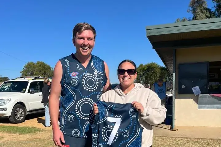 <p>Club president Jack Stott and Mac Jeffries during last seasons Indigenous jersey reveal.</p>\\n