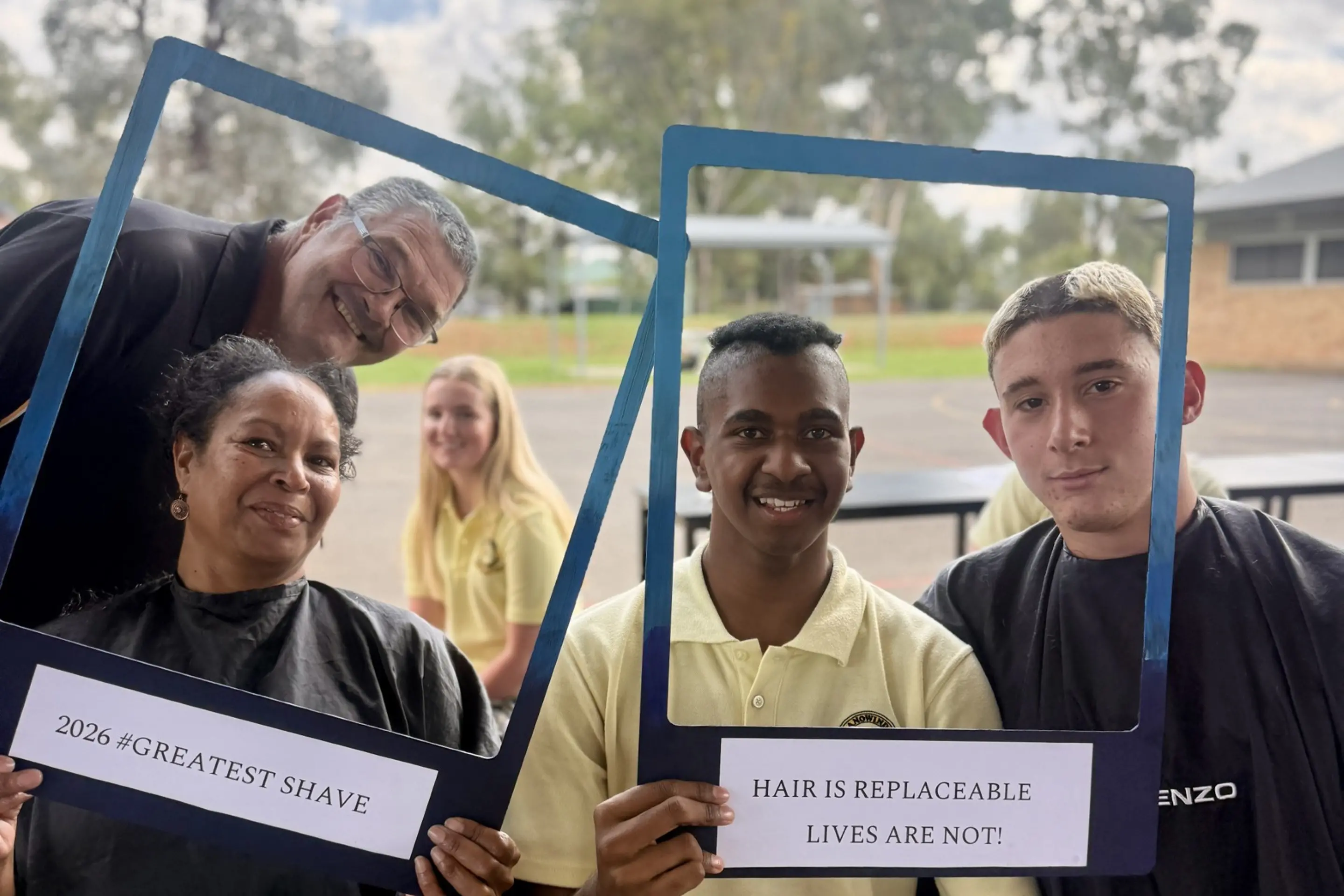 <p>All in for the cause ... principal Brad Robinson, Dorothy Tapim, Jeremiah and Max. PHOTOS: Canowindra High School</p>\\n