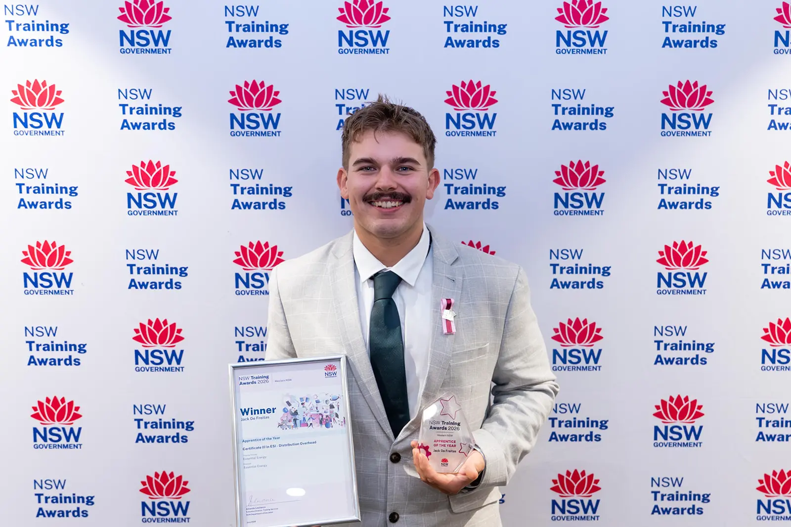 <p>*Copy_CANO FP pic Jack - apprentice of year_Image001_71584Essential Energy powerline worker Jack De Freitas with his 2026 Western NSW Apprentice of the Year award. PHOTO: NSW Training Services</p>\\n