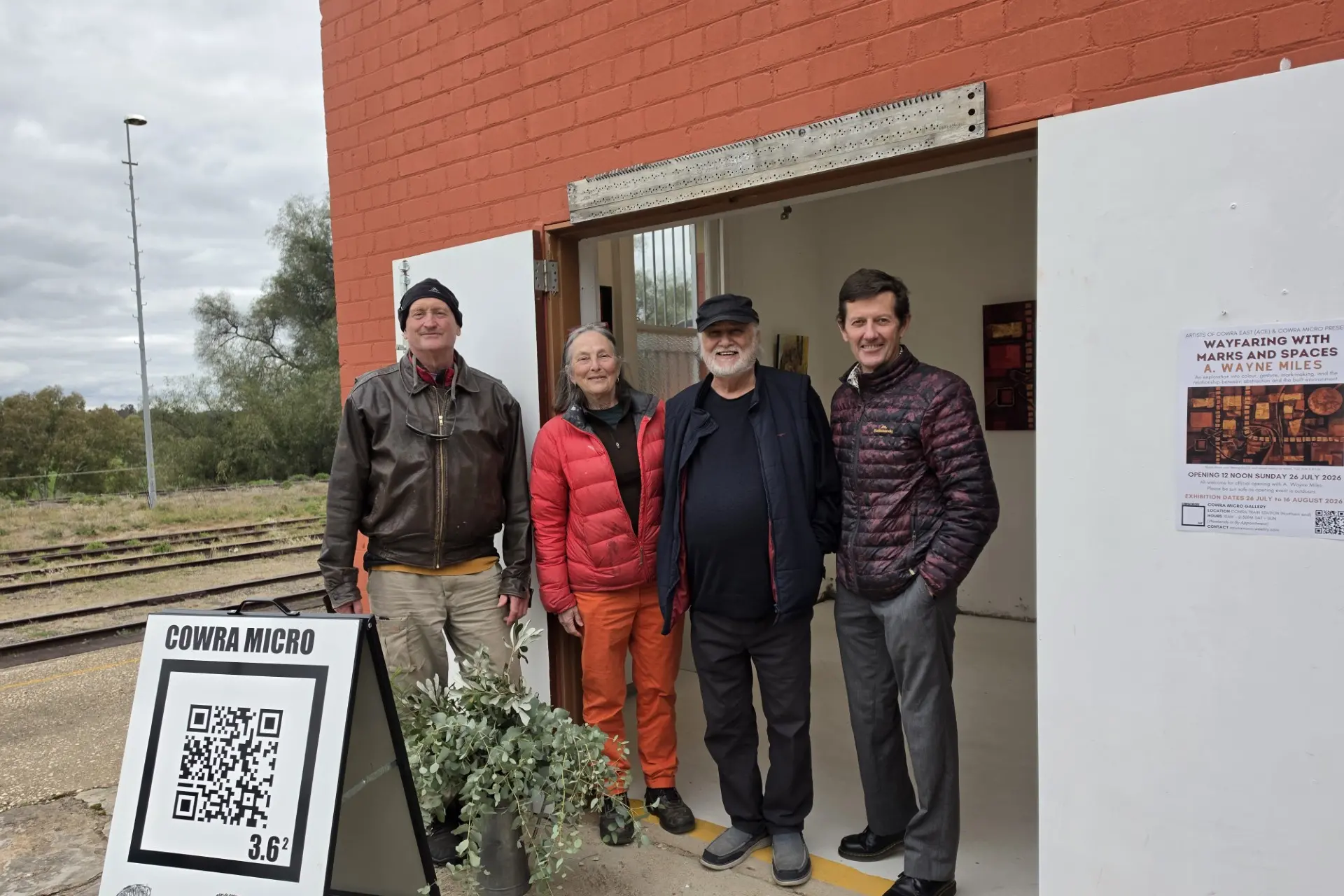 <p>Artists, Ken Hutchinson and Brenda Stace Chat, with A. Wayne Miles and Tony Dagg. </p>\\n