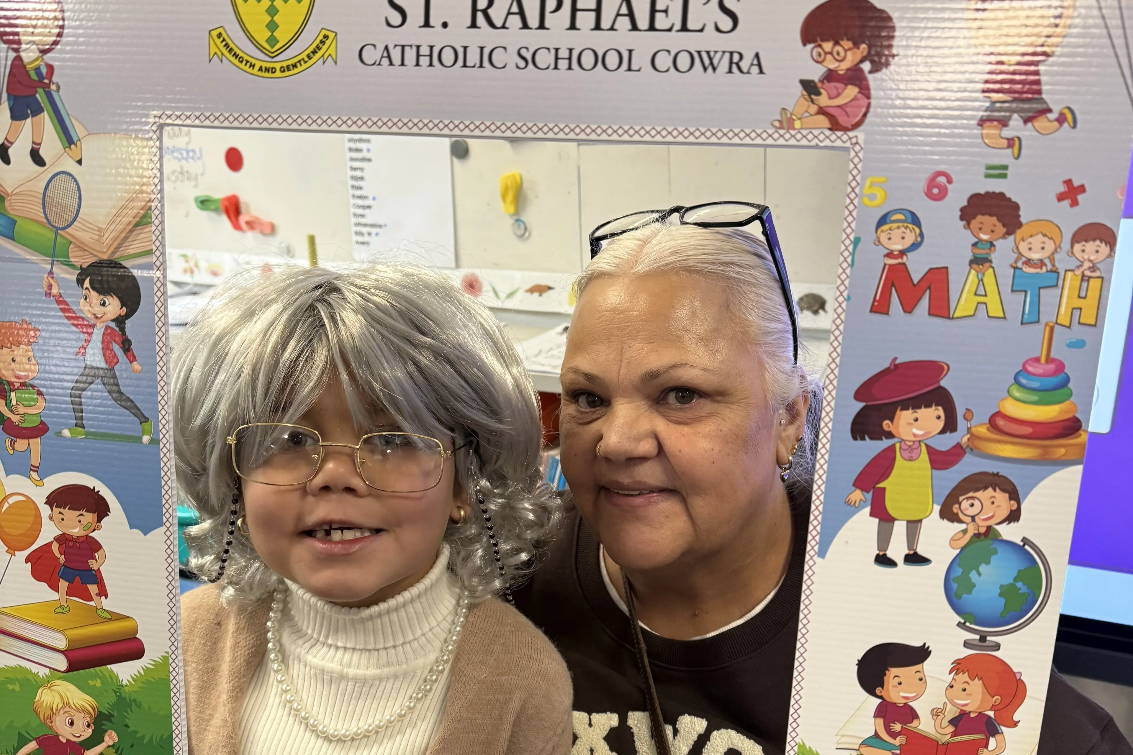 <p>Miyahna looked every bit the part to mark 100 days of Kindy, pictured here with her Nan on Grandparents Day.</p>\\n