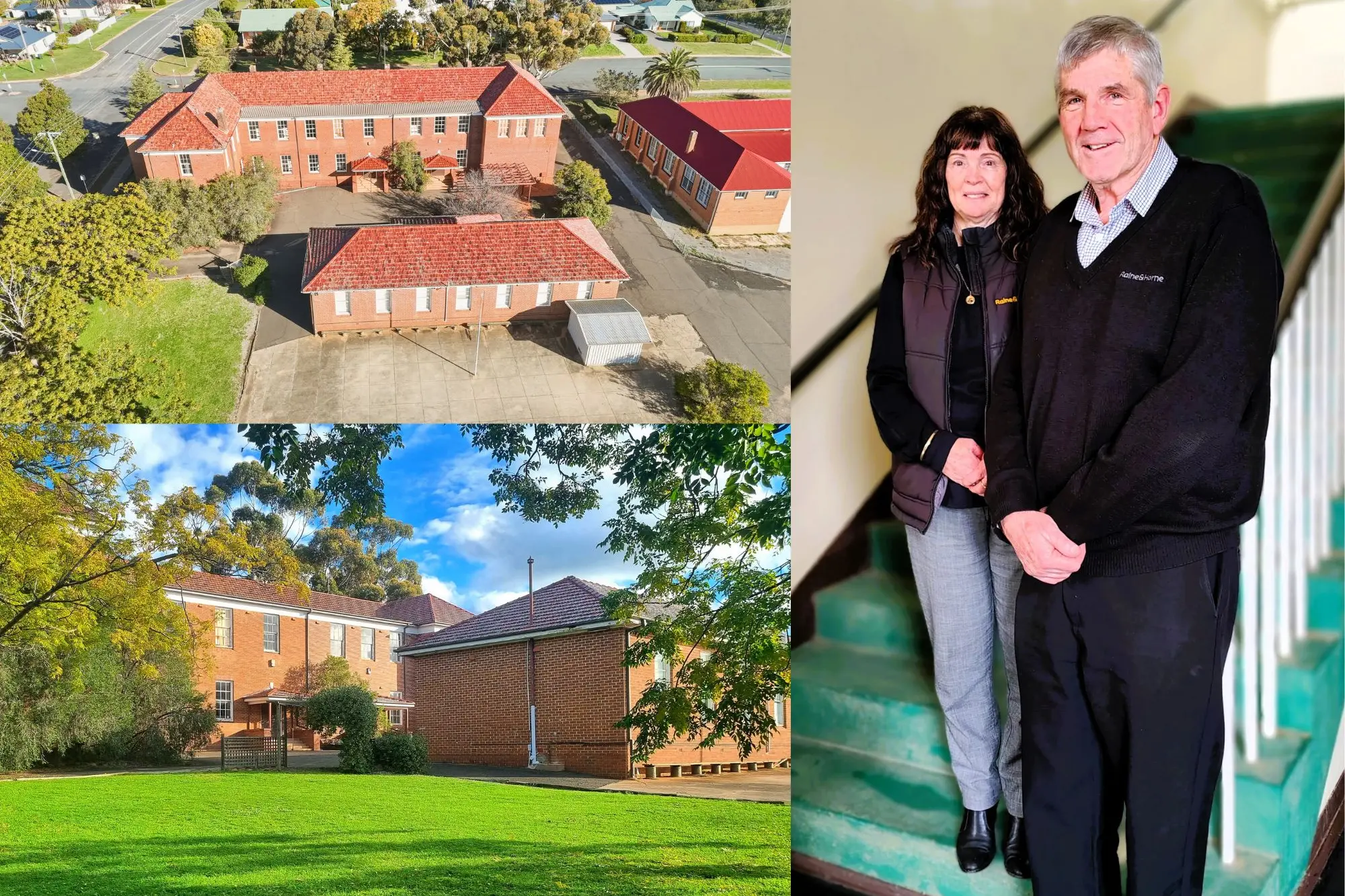 <p>Graeme Schneider and Sheryl Hinde of Raine and Horne Young Grenfell on the steps of the old Henry Lawson High School building (pictured left). </p>\\n