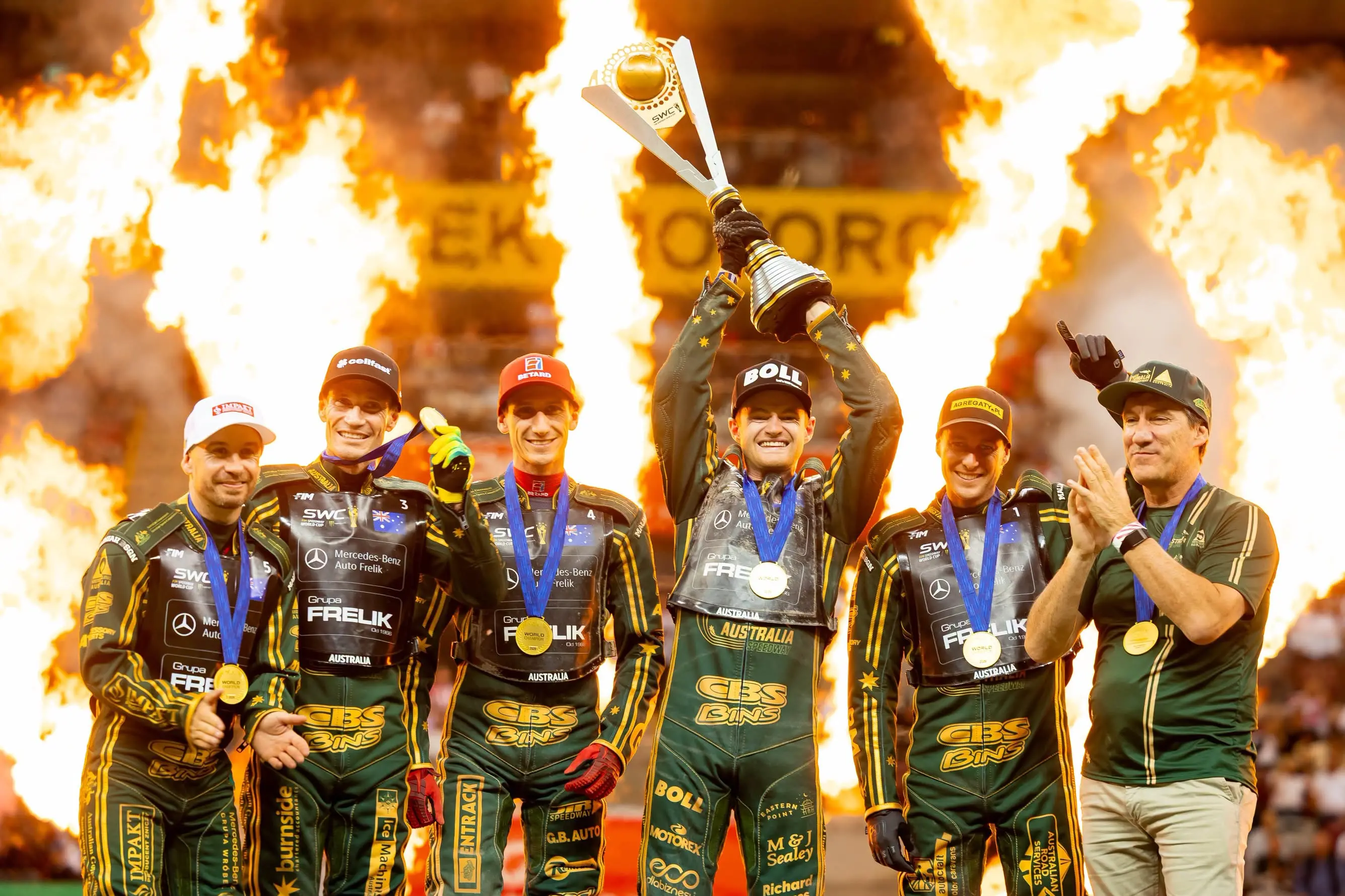 <p>Brady Kurtz lifting the championship trophy with the Australian Speedway team.</p>\\n