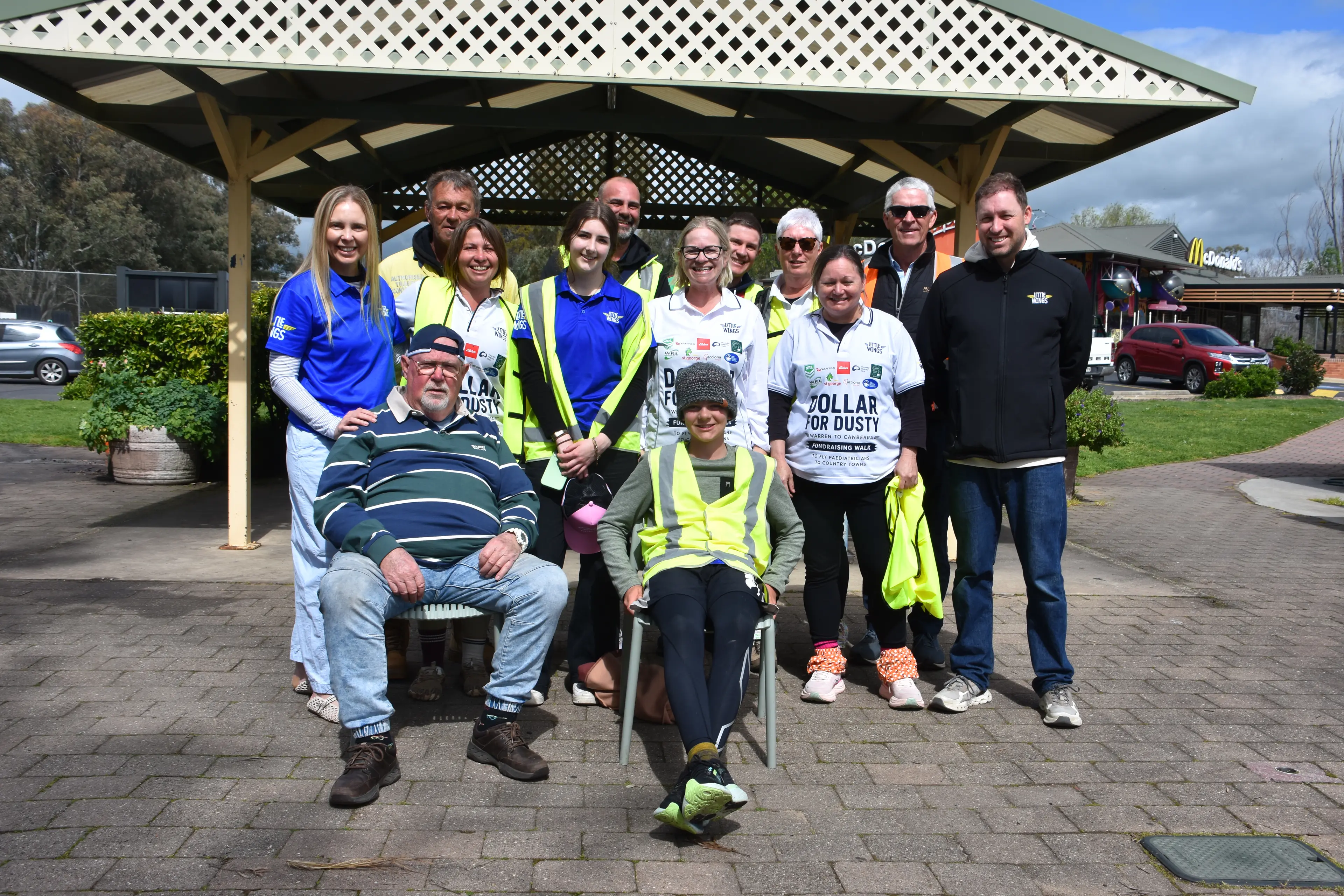 <p>Dusty with the many people walking with him in support of his cause outside the Rose Gardens in Cowra.</p>\\n