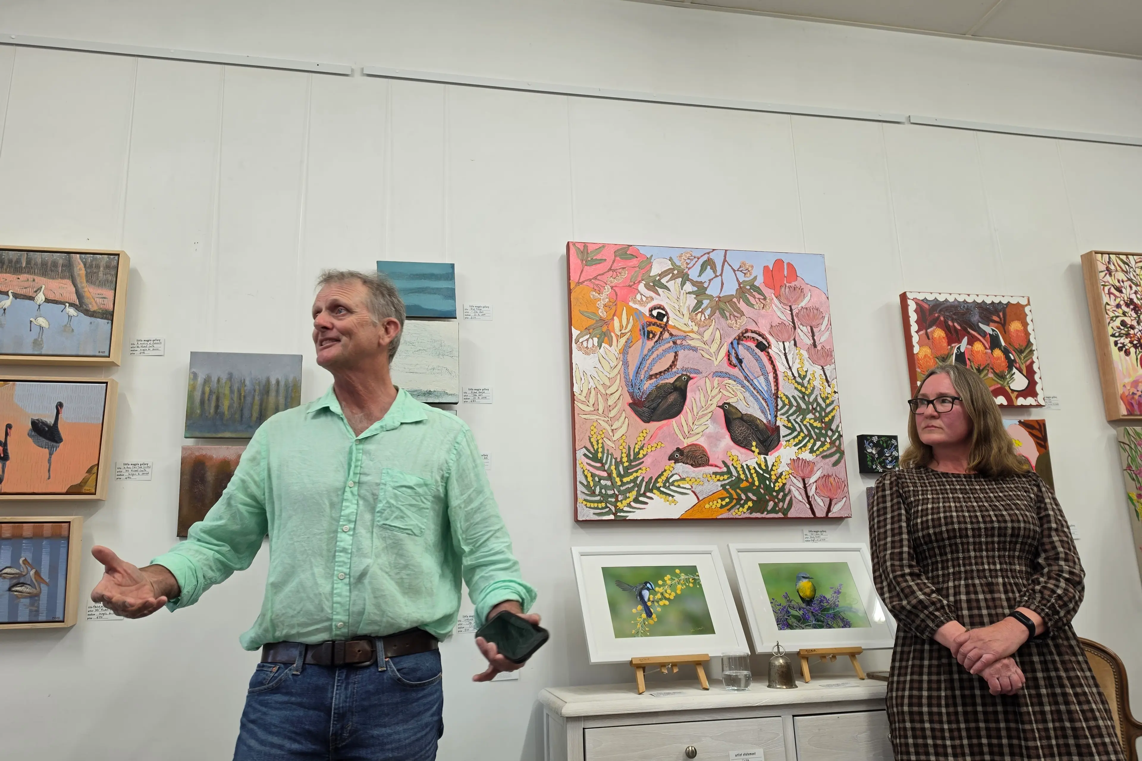 <p>Scott Hickman with Amanda Foxon-Hill at the Land.Care exhibition opening, PHOTO: Simone Sheridan</p>\\n